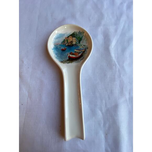 Ceramic Spoon Rest Painting of Sorrento Italy Made in Italy Multi on white EUC - Picture 1 of 10